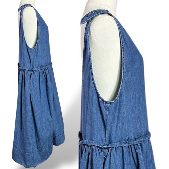 Free People Retro 90s Soraya Light Denim Sky Drop Waist Midi Jumper Dress Medium - Picture 9 of 13